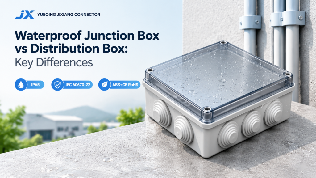 Sealed ABS plastic waterproof junction box with cable gland entries for outdoor electrical installations
