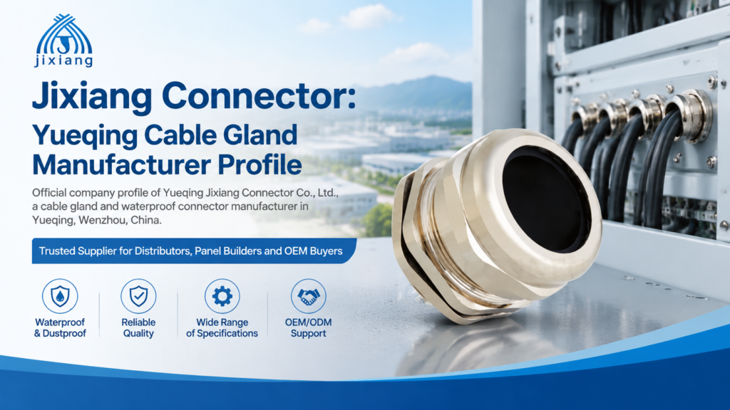 Cover for the official company profile of Yueqing Jixiang Connector Co., Ltd., a cable gland and waterproof connector manufacturer
